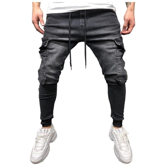 Men Cargo Joggers Casual Drawstring Waist Tapered Fit Stretch Pants with Multiple Pockets for Everyday Wear