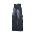 thumbnail image 1 of Men Cargo Pants Button Zipper Wide Leg Solid Color Trousers Loose Casual Athletic Outdoor Clothes With Pockets (XL, Navy-A), 1 of 9