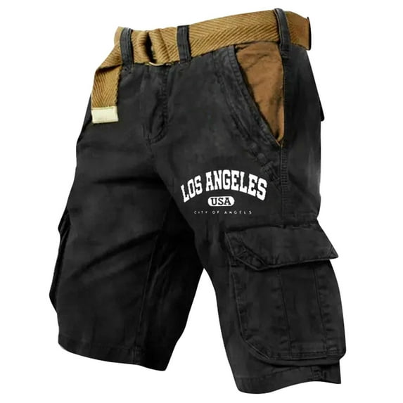 Men Cargo Pants Outdoor Activities Comfortable Casual Work Hiking Summer Fall Letter Print Shorts Black L