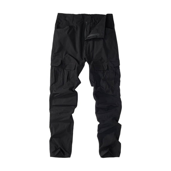Men Cargo Pants Pockets Casual Pants Multi Pockets Solid Color Straight Leg Lightweight Utility Streetwear Trousers Black 34