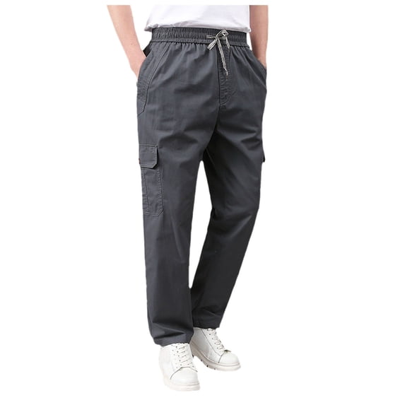 Men Cargo Pants with Pockets for Work Loose Straight Leg Hiking Outdoor Twill Track Jogging Sweatpants Trousers Stretch Elastic Waist Street Hop Trousers Oversized Casual Cargo Pant,Grey,XL