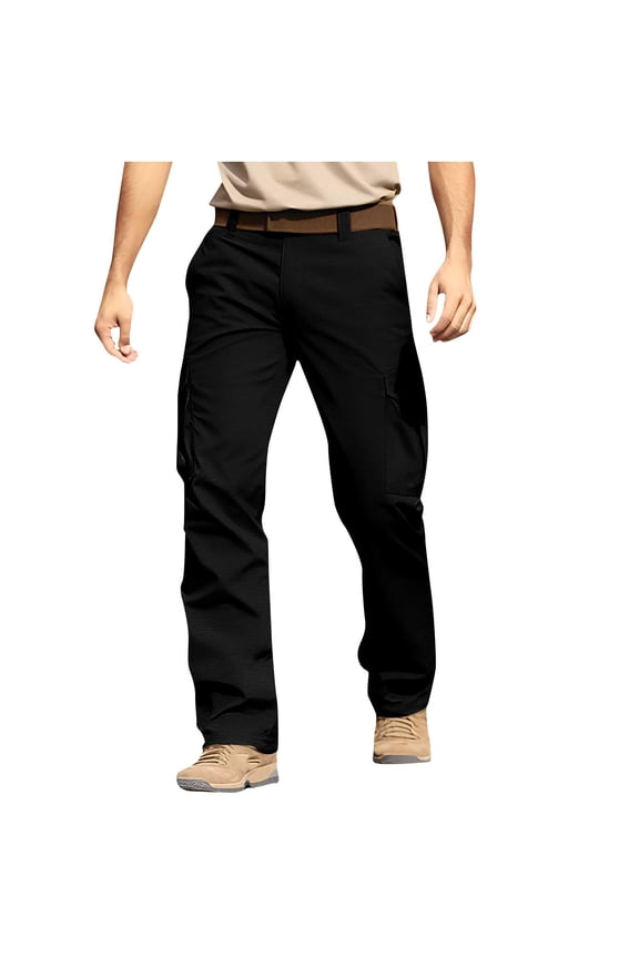 Men Cargo Pants Relaxed Fit Stretch Lightweight Cotton Pants Elastic Waist Ripstop Outdoor Hiking Pants 6 Pockets