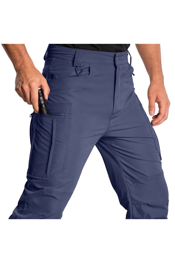 Men Cargo Pants Rip-Stop Hiking Tactical Pants Lightweight Work Outdoor Trousers Blue 2XL