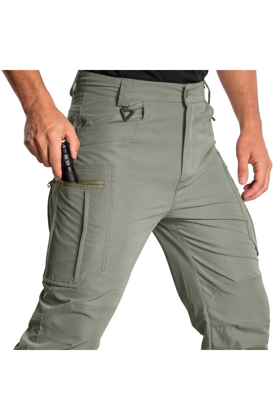 Men Cargo Pants Rip-Stop Hiking Tactical Pants Lightweight Work Outdoor Trousers Green L
