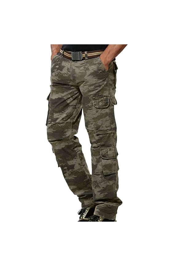Men Cargo Pants Spring Fall Outdoor Casual Hiking Printed Camo Zip Workwear Straight Leg Trousers Camouflage 40