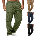 thumbnail image 1 of Men Cargo Pants with Pockets Solid Casual Multiple Zipper Button Outdoor Straight Type Fitness Pants Cargo Pants Trousers Size M-3XL, 1 of 6