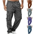 thumbnail image 1 of Men Cargo Pants with Pockets Solid Casual Multiple Zipper Button Outdoor Straight Type Fitness Pants Cargo Pants Trousers Size M-3XL, 1 of 6