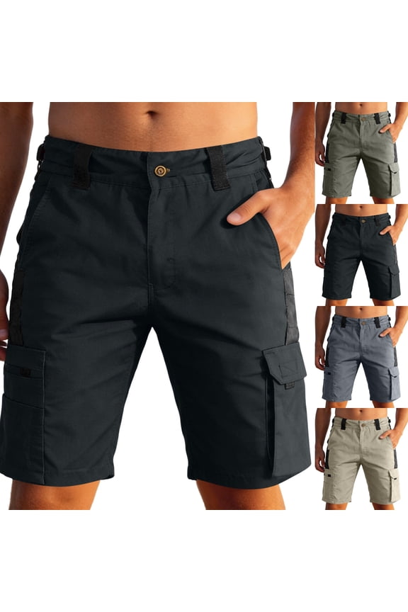 Men Cargo Shorts Casual Athletic Lightweight Stretch Waist Shorts Wide Leg Bermuda Pants with Multi Pockets 16# Black 3XL