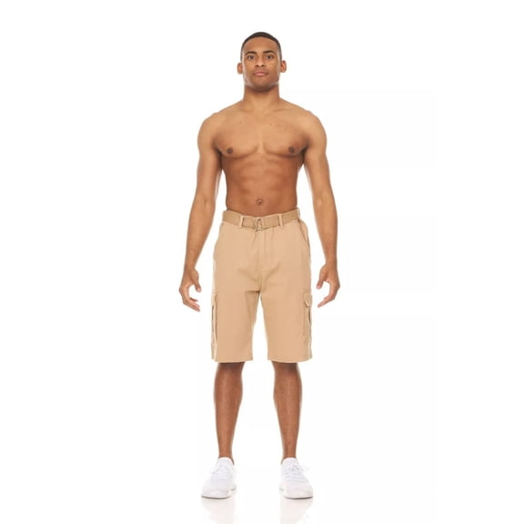 Men Cargo Shorts Casual Cotton Twill Multi Pockets Lightweight Outdoor Belted (30, Khaki)