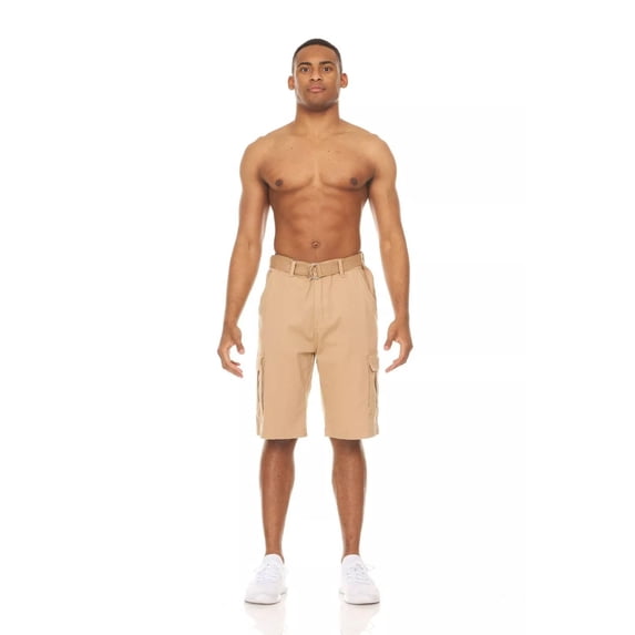 Men Cargo Shorts Casual Cotton Twill Multi Pockets Lightweight Outdoor Belted (30, Khaki)