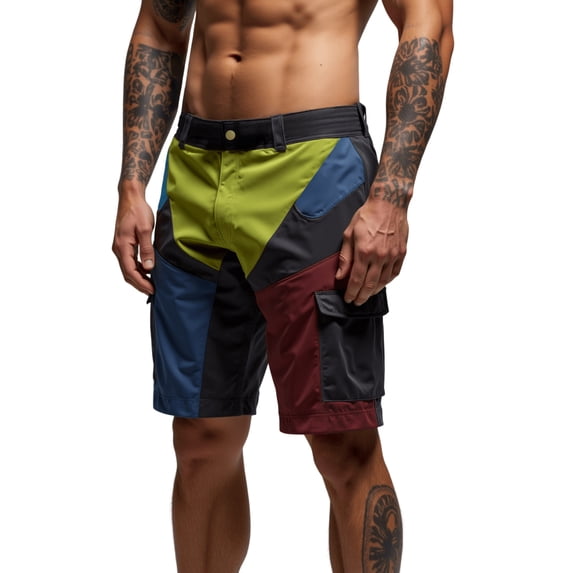 Men Cargo Shorts Color Patchwork Cargo Pants Multi-Pockets Jogger Pants Unisex Casual Vintage Streetwear Shorts