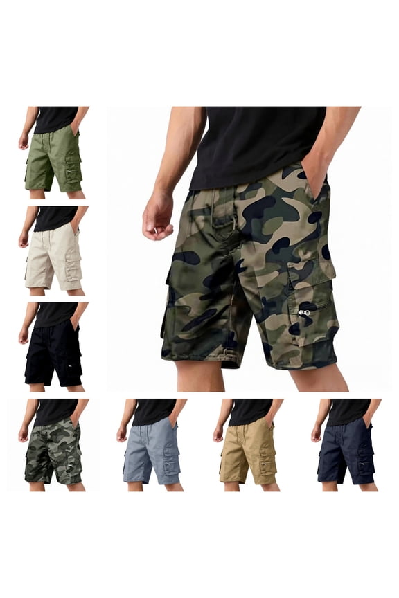 Men Cargo Shorts Lightweigh Casual Comfort Summer Pants Bermuda Shorts with Pockets Knee Length Outdoor Hiking Work Short Camouflage L