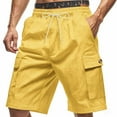 thumbnail image 1 of Men Cargo Shorts Plus Size Solid Color Drawstring Elastic Waist Summer Lightweight Shorts with Multiple Pockets Yellow M, 1 of 6