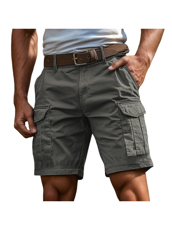 Men Cargo Shorts Relaxed Fit Multi Pocket Summer Work Shorts with Adjustable Waist Casual Outdoor Shorts Five Pockets Without Belt