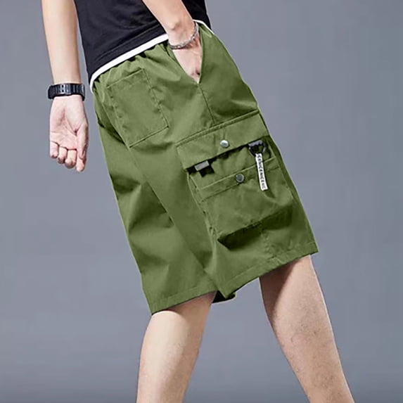 Men Cargo Shorts Vintage Elastic Waist Work Shorts Lightweight Summer Hiking Shorts with Multi Pockets Army Green L