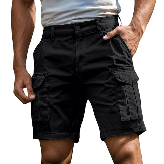 Men Cargo Shorts with Pockets Knee Length Lightweight Cargo Shorts for Golf Outdoor Work Shorts (Black XXXL)