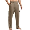 thumbnail image 1 of Men Cargo Sweatpants Open Bottom Drawstring Solid Sweatpants with Pockets Straight Leg Pants Wide Leg Lightweight Baggy Gym 2025 Joggers Trouser for Yoga,Brown 3XL, 1 of 6
