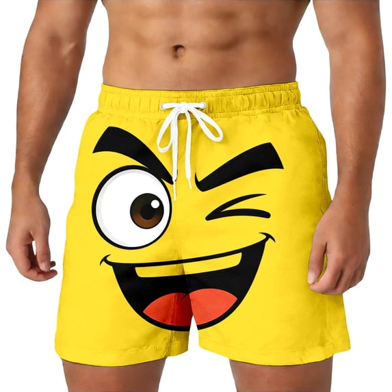 Men Cartoon Face Athletic Shorts - Eye Catching Stereoscopic Print Pants With Fun Expressions, Quirky Personality Style Mens Athletic Shorts For Gym Home & Gathering Time