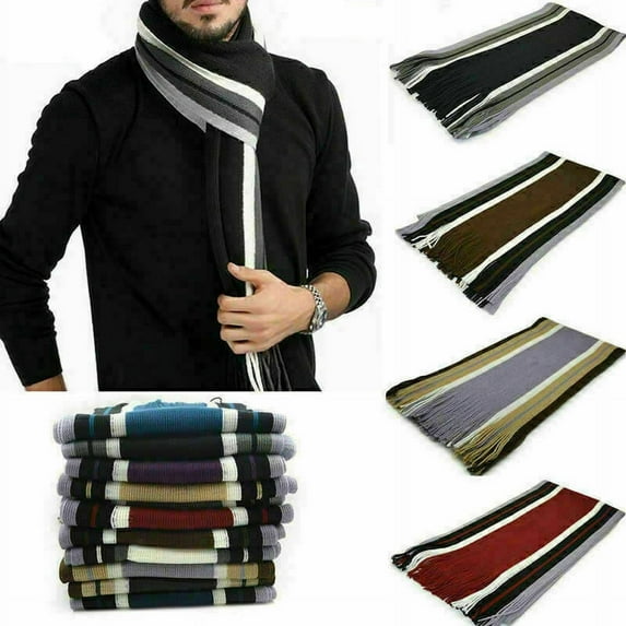 Men Striped Scarf Winter Warm Soft Fringe Tassel Long Scarves Shawl Stole Neck Wrap