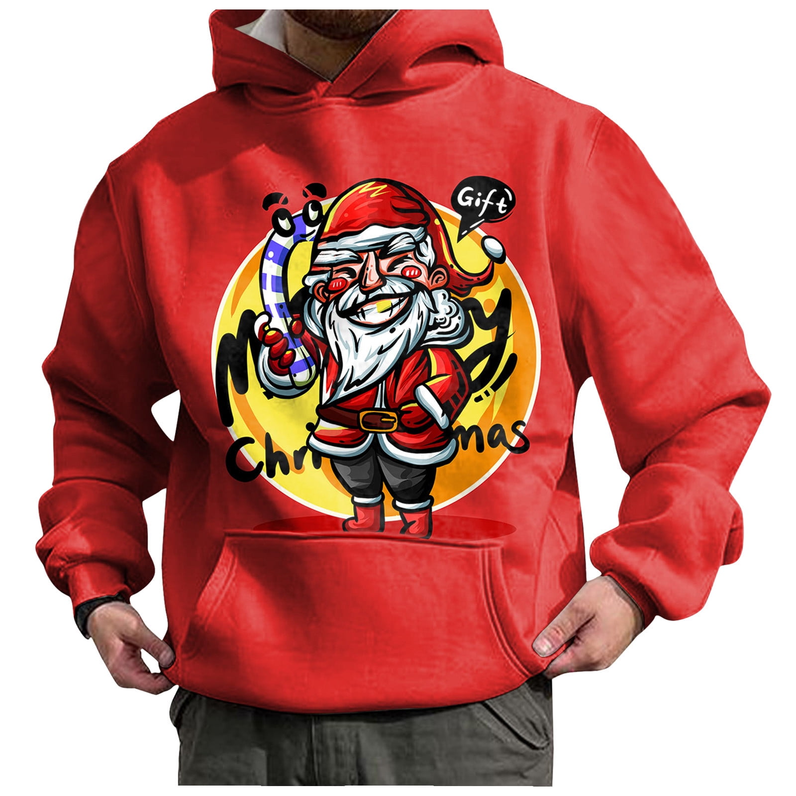 Men Casual Autumn Winter Long Sleeve Christmas Printed Hoodies
