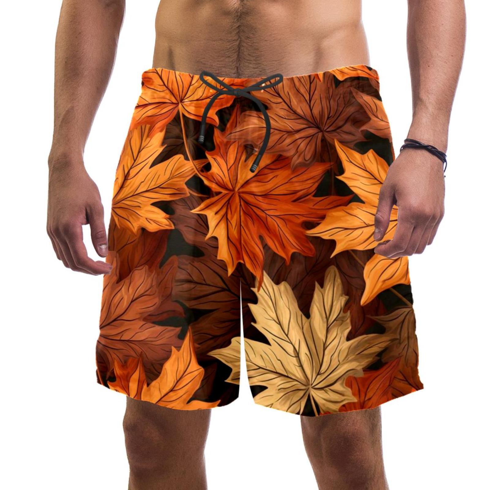 Men Casual Beach Shorts Lightweight and Breathable, Maple Leaf Summer