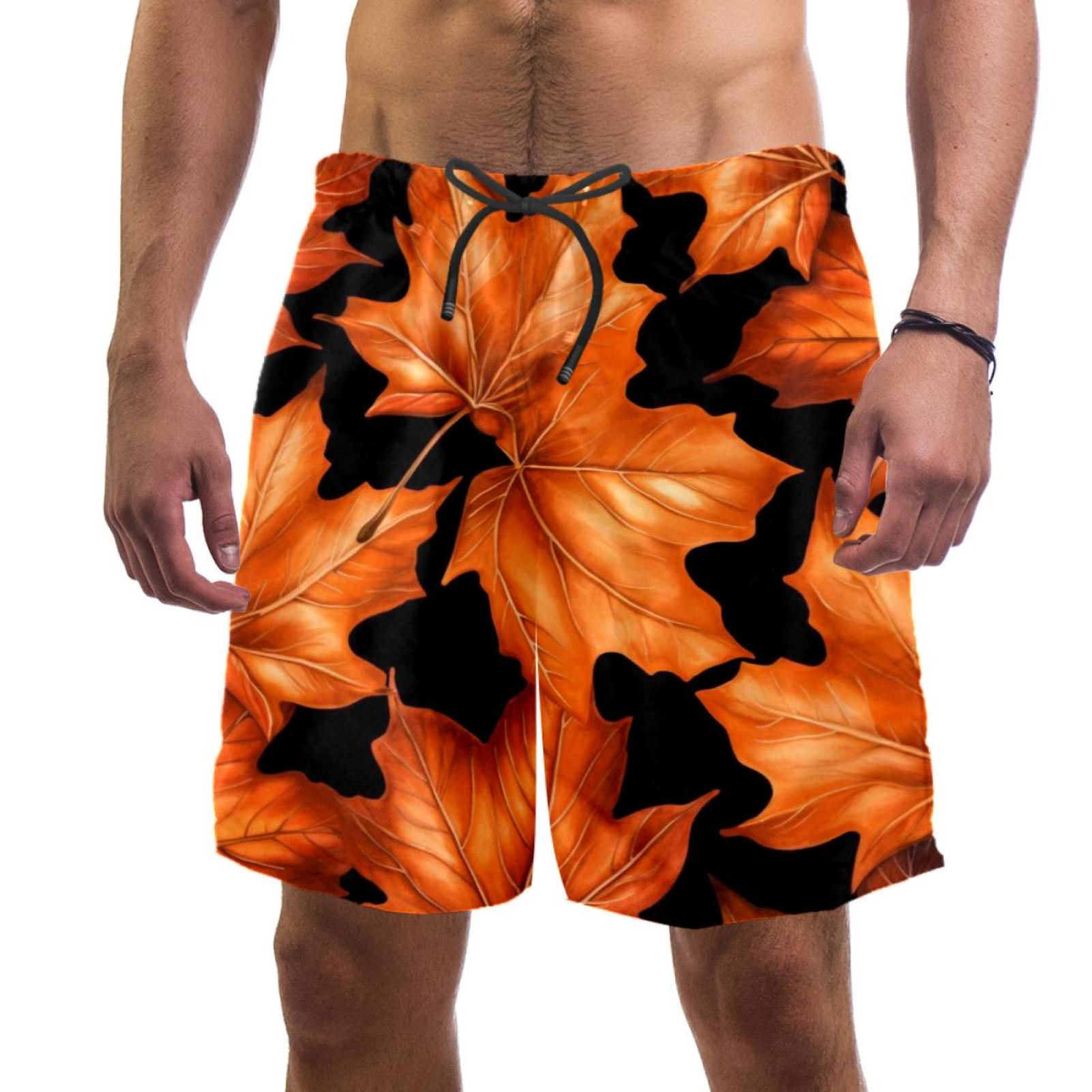Men Casual Beach Shorts Lightweight and Breathable, Maple Leaf Summer