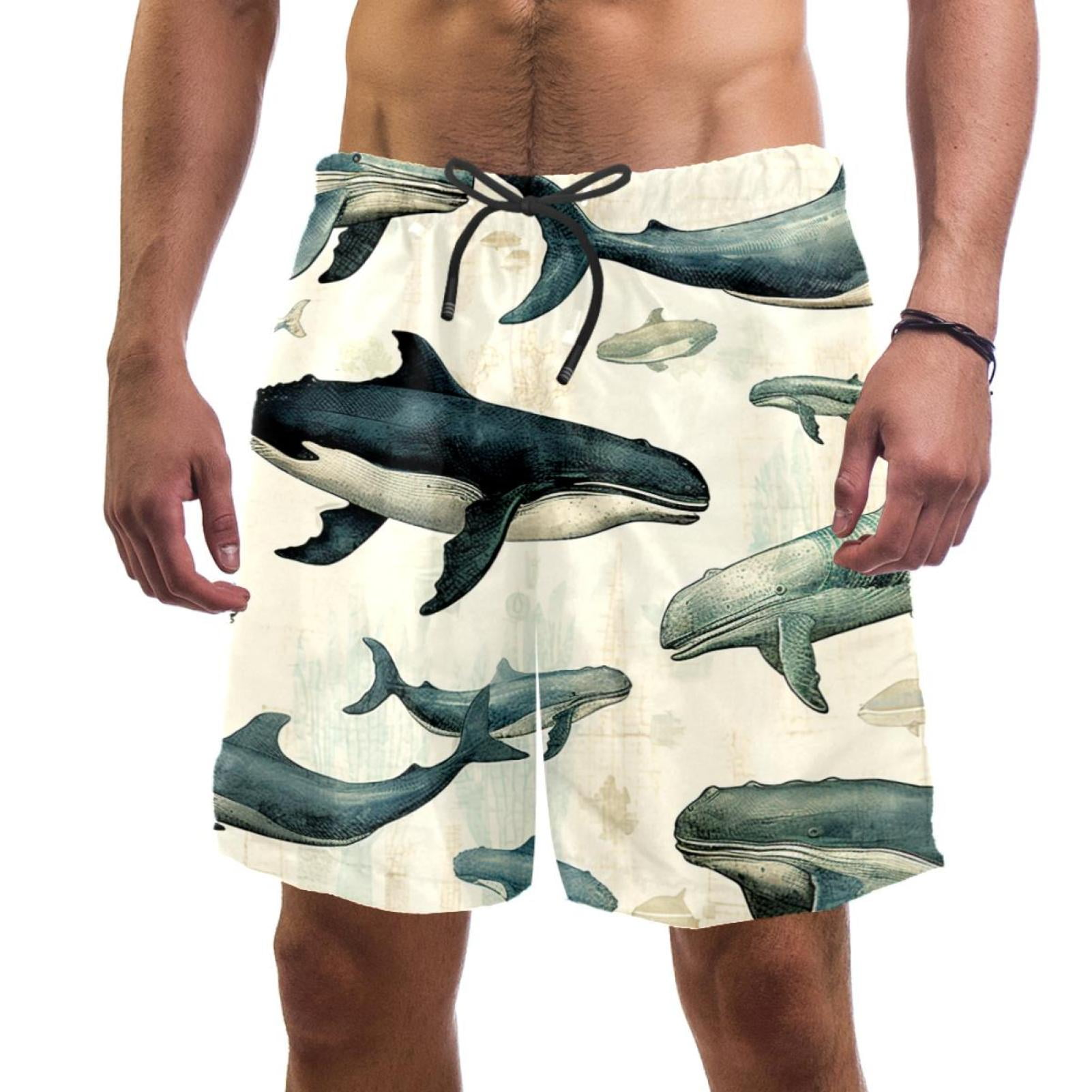 Men Casual Beach Shorts Lightweight and Breathable, Whale Free Summer