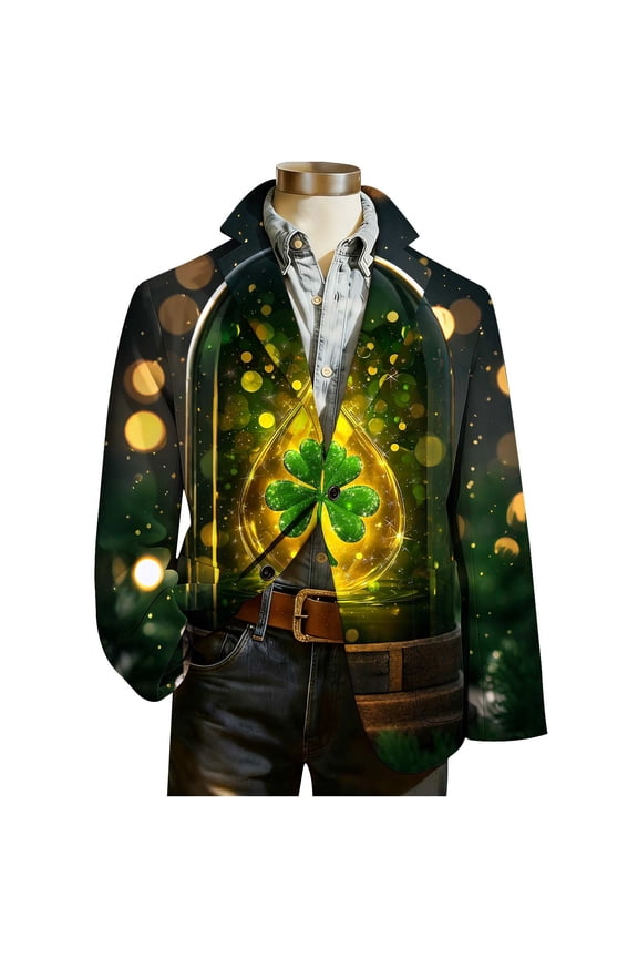 Men Casual Blazer St Patricks Shamrock Graphic 2 Button Holiday Party Jacket Long Sleeve Suit Sports Coat Jacket with Pocket