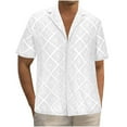 thumbnail image 1 of Men Casual Button Down Lapel Shirt Short Sleeve Summer Beach Hollow Out Crochet Knit Hawaiian Tropical Top Cover Up, 1 of 6