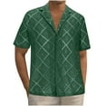 thumbnail image 1 of Men Casual Button Down Lapel Shirt Short Sleeve Summer Beach Hollow Out Crochet Knit Hawaiian Tropical Top Cover Up, 1 of 6