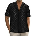 thumbnail image 1 of Men Casual Button Down Lapel Shirt Short Sleeve Summer Beach Hollow Out Crochet Knit Hawaiian Tropical Top Cover Up, 1 of 6