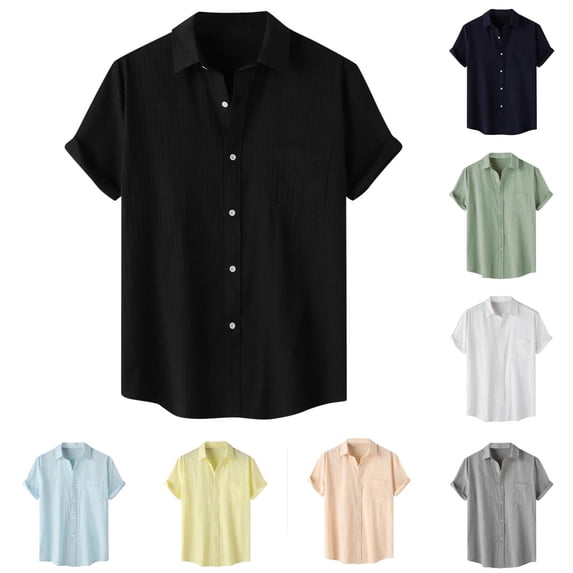 Men Casual Button Down Shirt Cotton Short Sleeve Camp Shirt Classic Fit Cuban Collar Casual Daily Beach Vacation Summer Streetwear Father's Day | Zenithor,Green 2XL