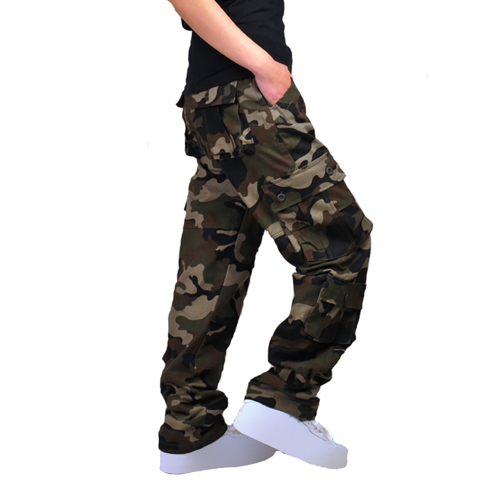 【新作からSALEアイテム等お得な商品満載】 Camouflage Casual Men Cargo Leg Straight Waist High Pants Clothing