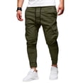 thumbnail image 1 of Men Casual Cargo Jogger Pants with Drawstring Waist Multiple Pockets Elastic Cuffs Lightweight Trousers for Daily Wear, 1 of 5