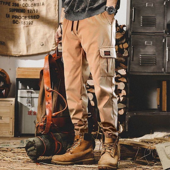 Men Casual Cargo Joggers Elastic Waist Pants Sweatpants Sports Workout Trousers