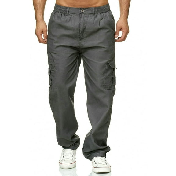 Men Casual Cargo Pants Elastic Waist Men Long Pants Loose Fit Workwear Straight Trousers for Outdoor