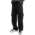 thumbnail image 1 of ZQUUVOU Men Casual Cargo Pants Solid Color Elastic Waist Drawstring Tie Full Length Pants Black, 1 of 7