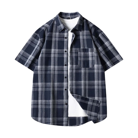 Men Casual Classic Plaid Shirts Button Down Shirts for Men Teen Boys Vintage Short Sleeve School Athletic Tee Loose