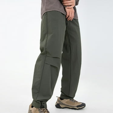 Men Casual Drawstring Elastic Waist with Pocket Trousers Outdoors Fashion Water Proofing Design Solid Casual Elastic Waist Pocket Cargo Pants Loose Straight Pants
