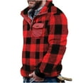 thumbnail image 1 of Men Casual Fall And Winter Plaid Hoodie Pocket Long Sleeve Stand Collar Pullover Jacket, 1 of 5