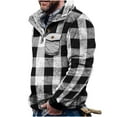 thumbnail image 1 of Men Casual Fall And Winter Plaid Hoodie Pocket Long Sleeve Stand Collar Pullover Jacket, 1 of 5