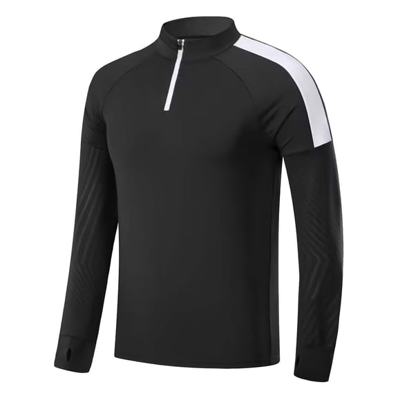 Men Casual Fashion Contrast Color Running Fitness High Elastic Long Sleeve Standing Collar Exercise Keep Warm Top