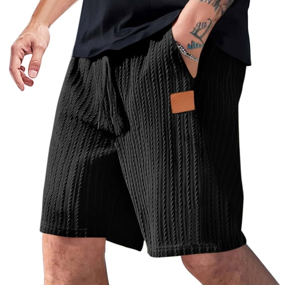 Men Casual Fashion Loose Shorts with Pockets Drawstring Elastic-Waist Textured Shorts Bermuda Short Pants Workout Shorts Men Black M