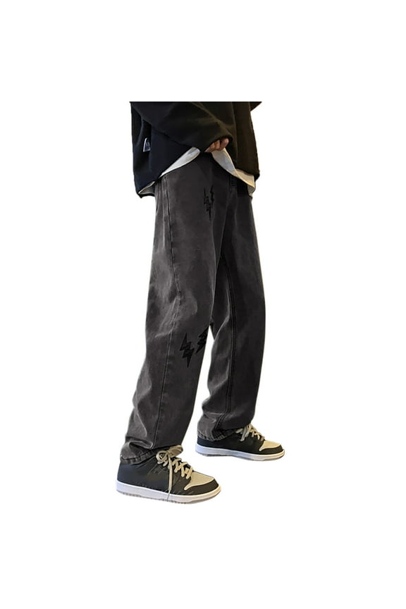 Men Casual Fashion Plus Size Loose Jeans Street Wide Leg Trousers Pants Ricard