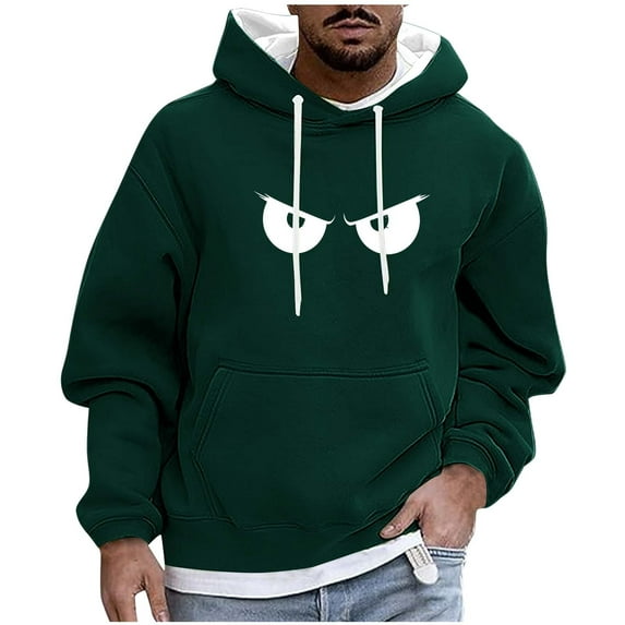 Men Casual Fashion Printed Pullover Drawstring Long Sleeve Hooded Sweatshirts Oversized Blouse