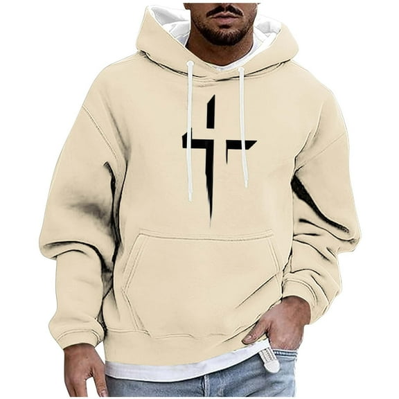 Men Casual Fashion Printed Pullover Drawstring Long Sleeve Hooded Sweatshirts Oversized Blouse