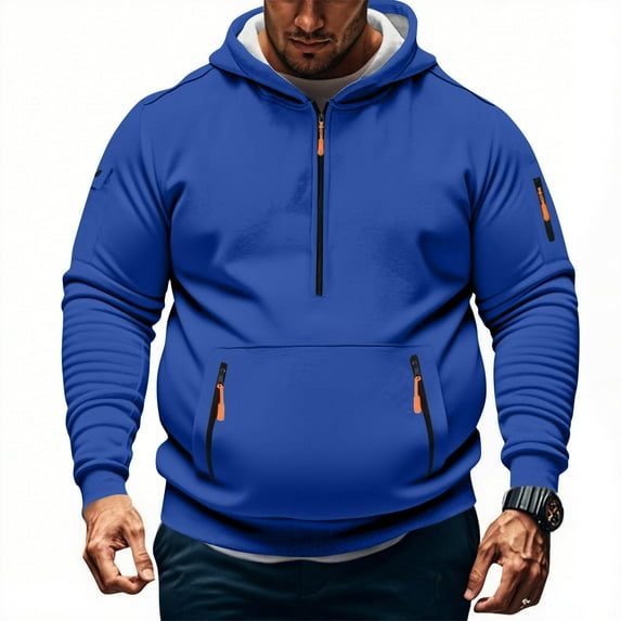 Men Casual Fashion Solid Color Zipper Pullover Long Sleeve Hoodie with Pocket Sweatshirts Half Zip Pullover Sweatshirts Fall Winter Comfortable Hoodie Soft Plus Size Sweatshirts S-5XL