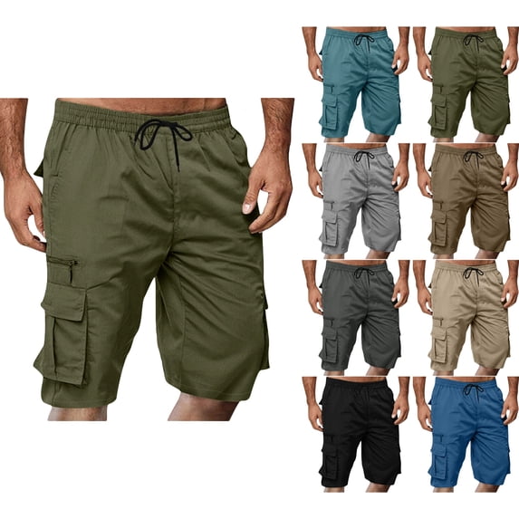 Men Casual Fashion Solid Shorts With Multi-pocket Elastic Waist Cargo Pants Short Pants Gym Shorts Workout Shorts Athletic Stretchy Going Out