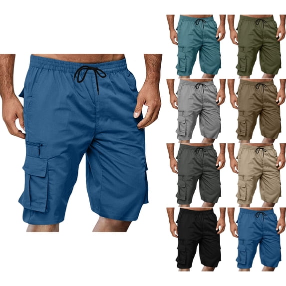 Men Casual Fashion Solid Shorts With Multi-pocket Elastic Waist Cargo Pants Short Pants Gym Shorts Workout Shorts Athletic Stretchy Going Out
