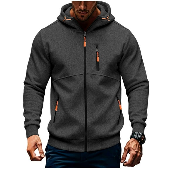Men Casual Fleece Hoodie Jacket Loose Long Sleeve Zip Up Hooded Sweatshirt Coat Lightweight Fall Winter Outwear With Pocket